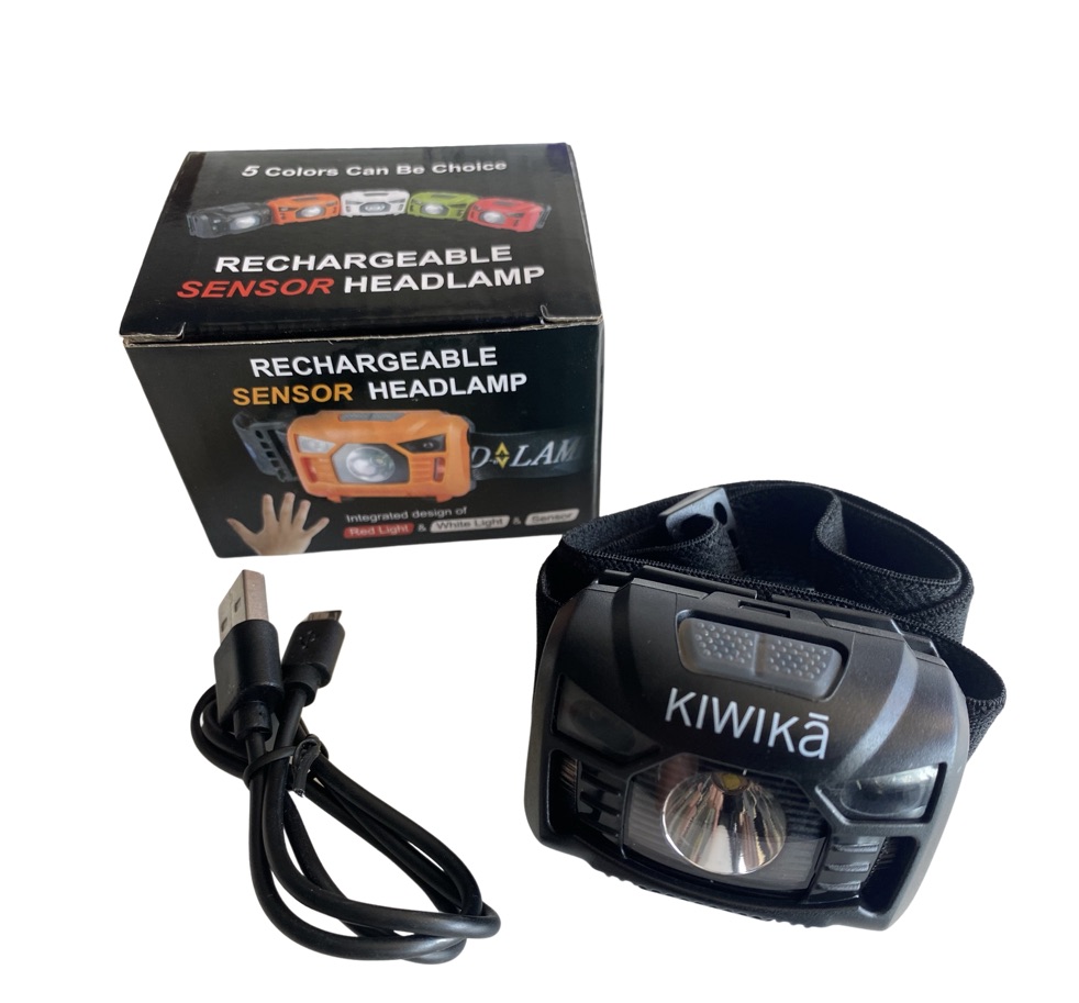 Stirnlampe 2 LED-Sensor-Stirnlampe für Trailrunning oder Wandern mit Kabel und Verpackung